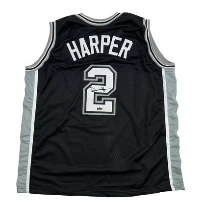 Facsimile Autographed Dylan Harper San Antonio Black Reprint Laser Auto Basketball Jersey Size Men's XL
