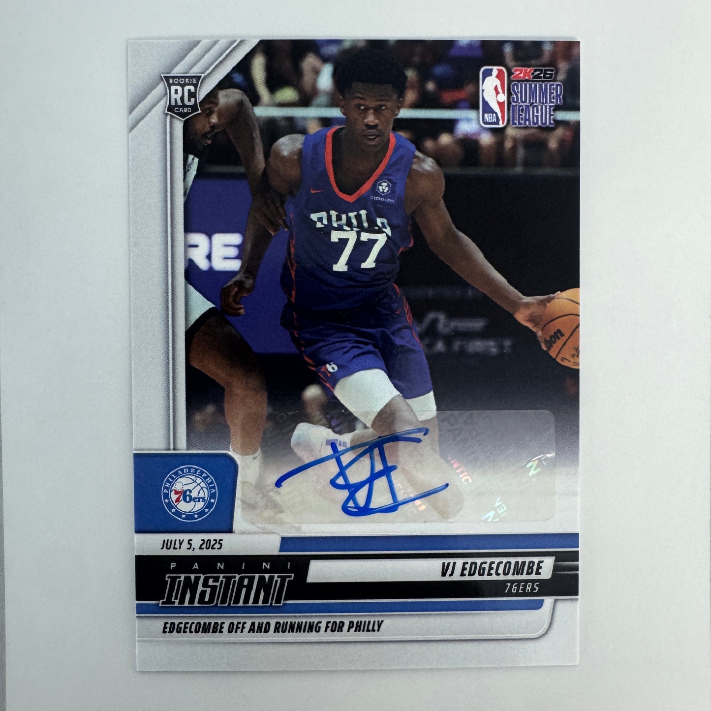 2025 Panini Instant VJ Edgecombe #1 /99 Autograph Rookie RC Basketball Card