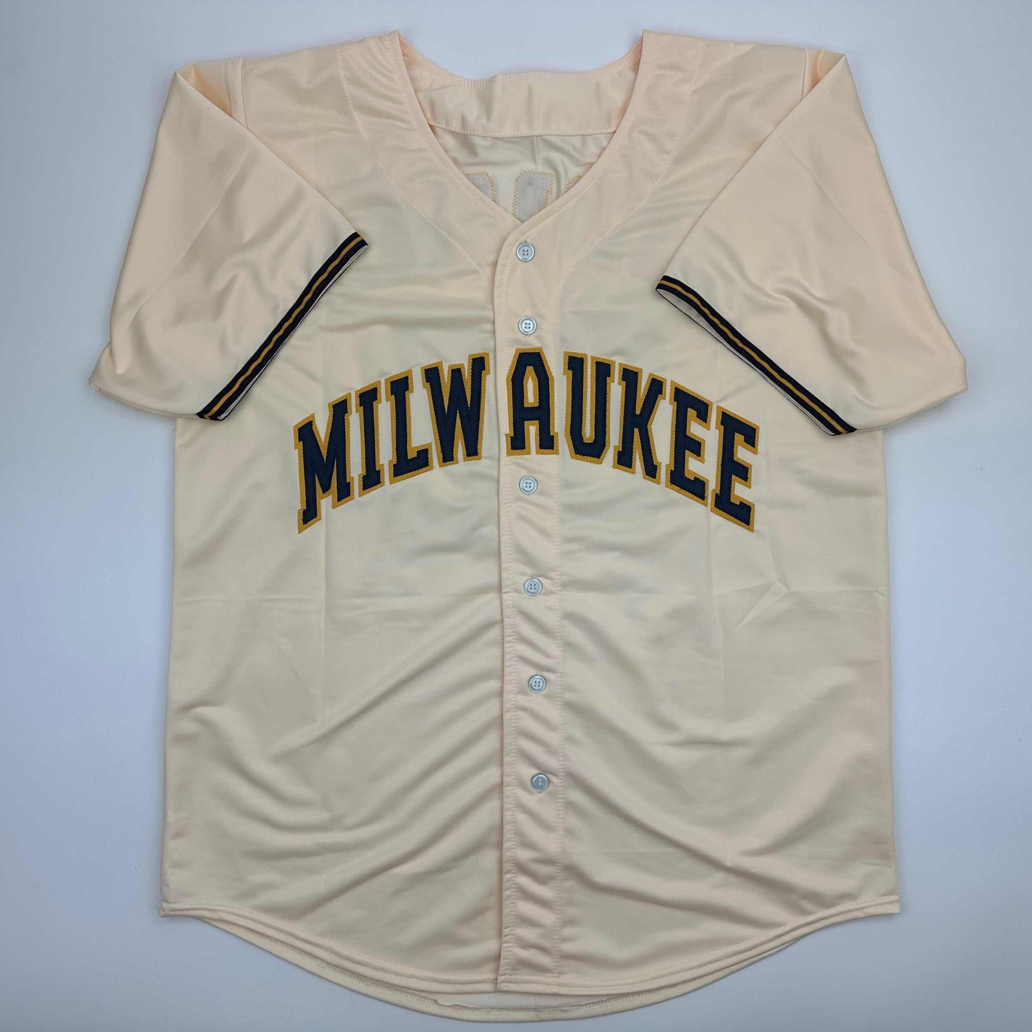 Facsimile Autographed Jacob Misiorowski Milwaukee Cream Reprint Laser Auto Baseball Jersey Size Men's XL