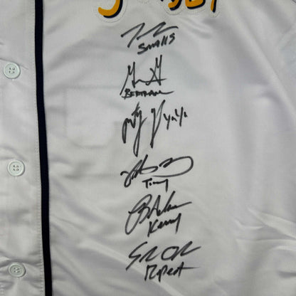 Autographed/Signed The Sandlot Movie 6x Cast Member Sigs White Baseball Jersey Beckett BAS COA