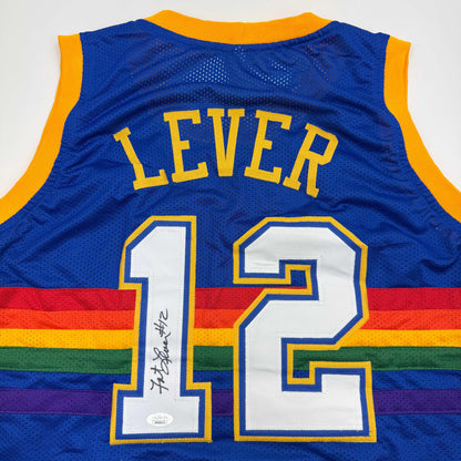 Autographed/Signed Fat Lever Denver Blue Retro Rainbow Basketball Jersey JSA COA