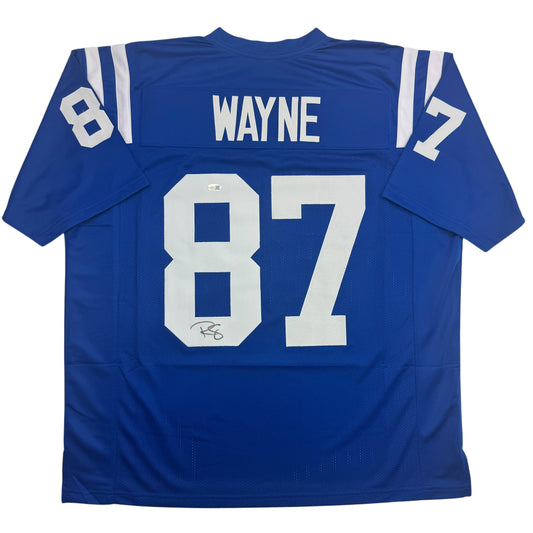 Autographed/Signed Reggie Wayne Indianapolis Blue Football Jersey JSA COA