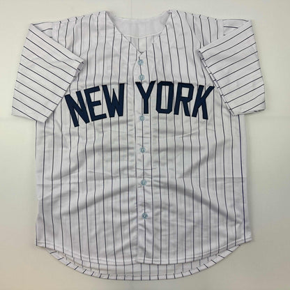 Facsimile Autographed Aaron Judge New York Pinstripe Reprint Laser Auto Baseball Jersey Size Men's XL