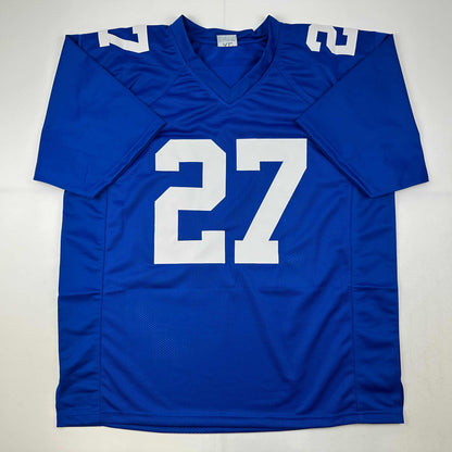 Autographed/Signed Jason Pinnock New York Blue Football Jersey PSA/DNA COA