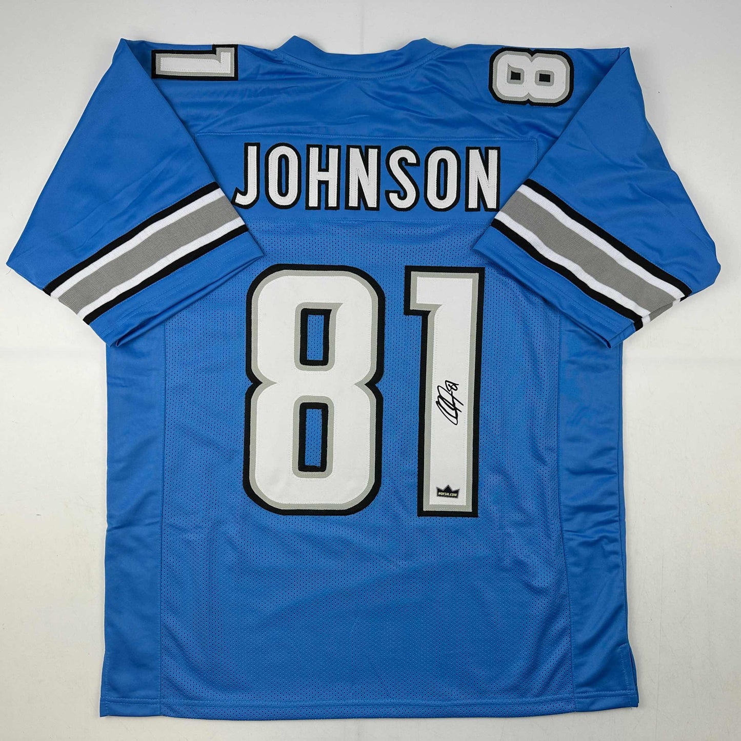 Facsimile Autographed Calvin Johnson Detroit Blue Reprint Laser Auto Football Jersey Size Men's XL