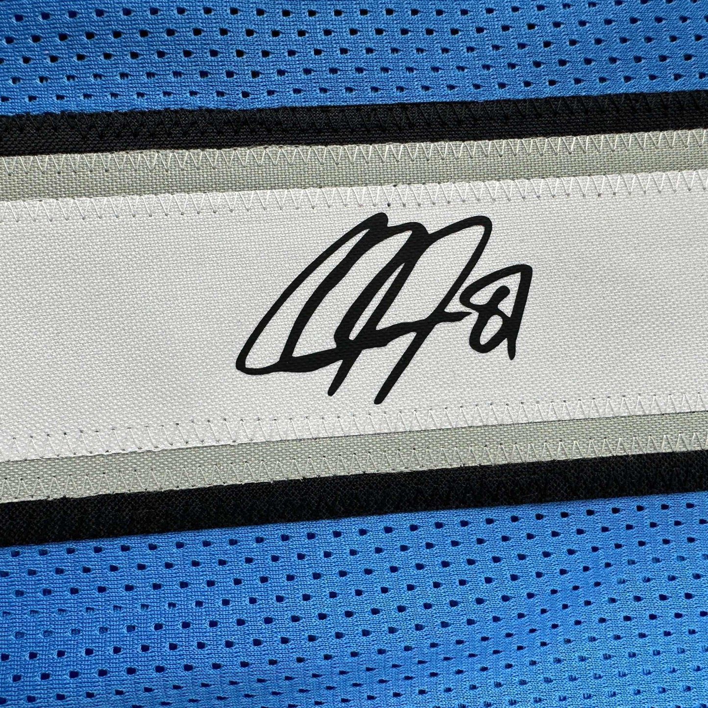 Framed Facsimile Autographed Calvin Johnson 35x39 Detroit Blue Reprint Laser Auto Football Jersey