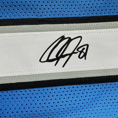 Framed Facsimile Autographed Calvin Johnson 35x39 Detroit Blue Reprint Laser Auto Football Jersey