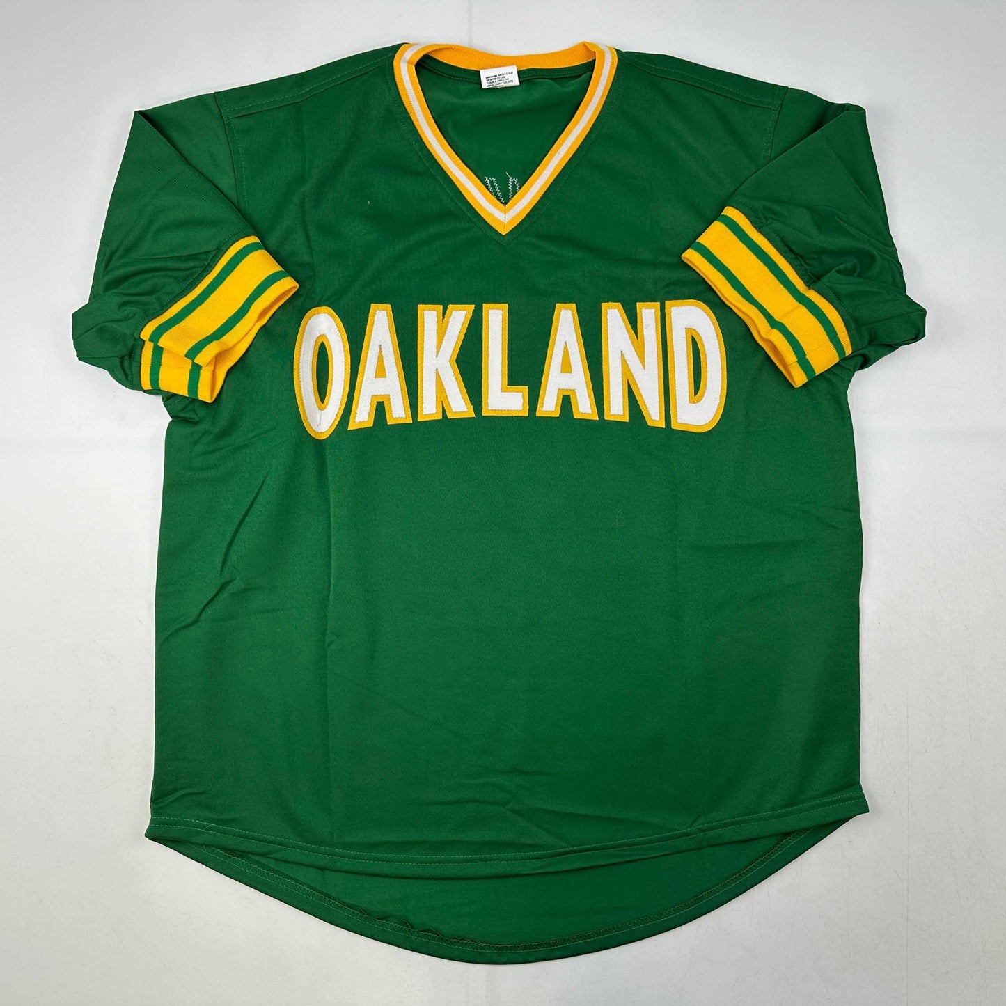 Facsimile Autographed Reggie Jackson Oakland Green Reprint Laser Auto Baseball Jersey Size Men's XL