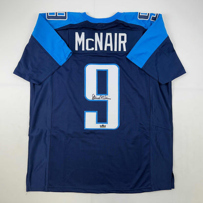 Facsimile Autographed Steve McNair Tennessee Navy Blue Reprint Laser Auto Football Jersey Size Men's XL