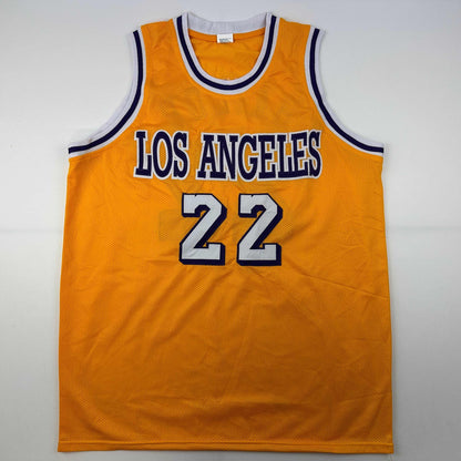 Facsimile Autographed Elgin Baylor Los Angeles LA Yellow Reprint Laser Auto Basketball Jersey Size Men's XL
