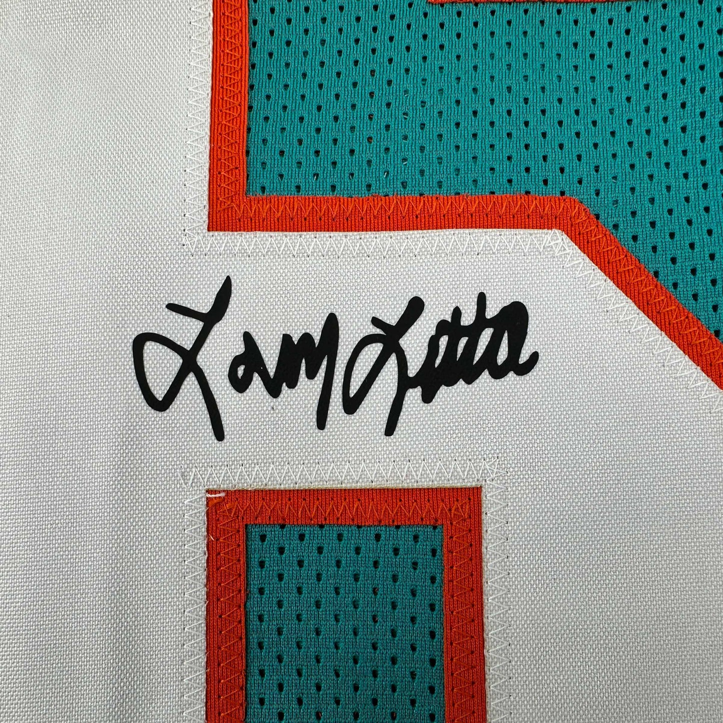 Framed Facsimile Autographed Larry Little 35x39 Miami Teal Reprint Laser Auto Football Jersey