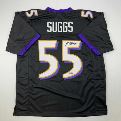 Facsimile Autographed Terrell Suggs Baltimore Black Reprint Laser Auto Football Jersey Size Men's XL