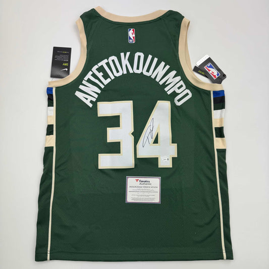 Autographed/Signed Giannis Antetokounmpo Milwaukee Green Basketball Jersey Fanatics COA