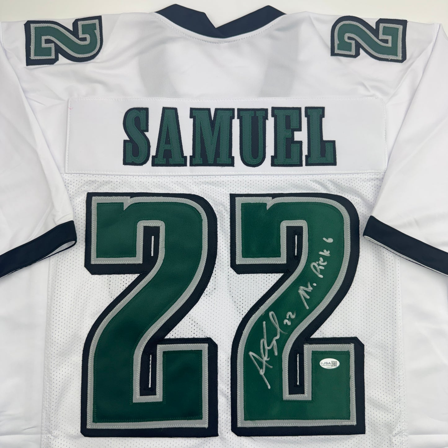 Autographed/Signed Asante Samuel Sr. Philadelphia White Football Jersey JSA COA
