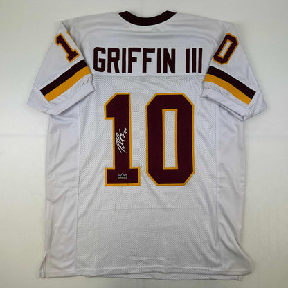 Facsimile Autographed Robert Griffin III Washington White Reprint Laser Auto Football Jersey Size Men's XL