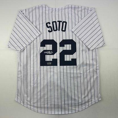 Facsimile Autographed Juan Soto New York Pinstripe Reprint Laser Auto Baseball Jersey Size Men's XL