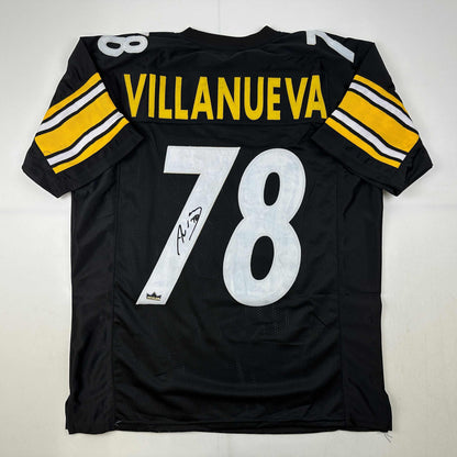 Facsimile Autographed Alejandro Villanueva Pittsburgh Black Reprint Laser Auto Football Jersey Size Men's XL