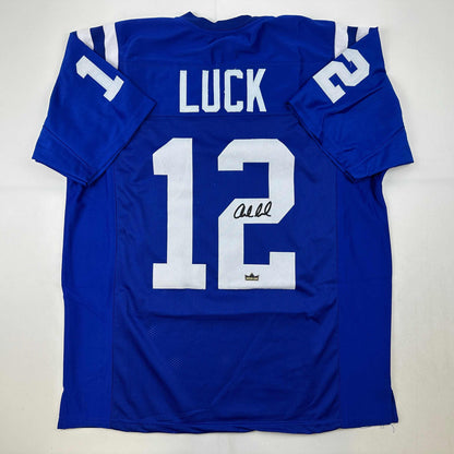 Facsimile Autographed Andrew Luck Indianapolis Blue Reprint Laser Auto Football Jersey Size Men's XL