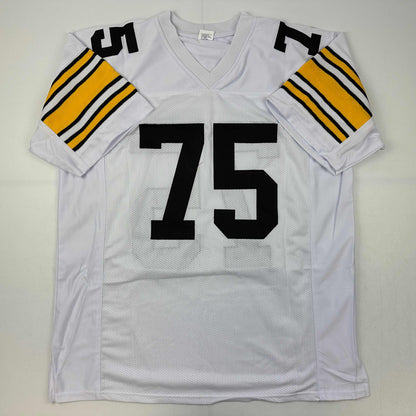 Facsimile Autographed Mean Joe Greene Pittsburgh White Reprint Laser Auto Football Jersey Size Men's XL