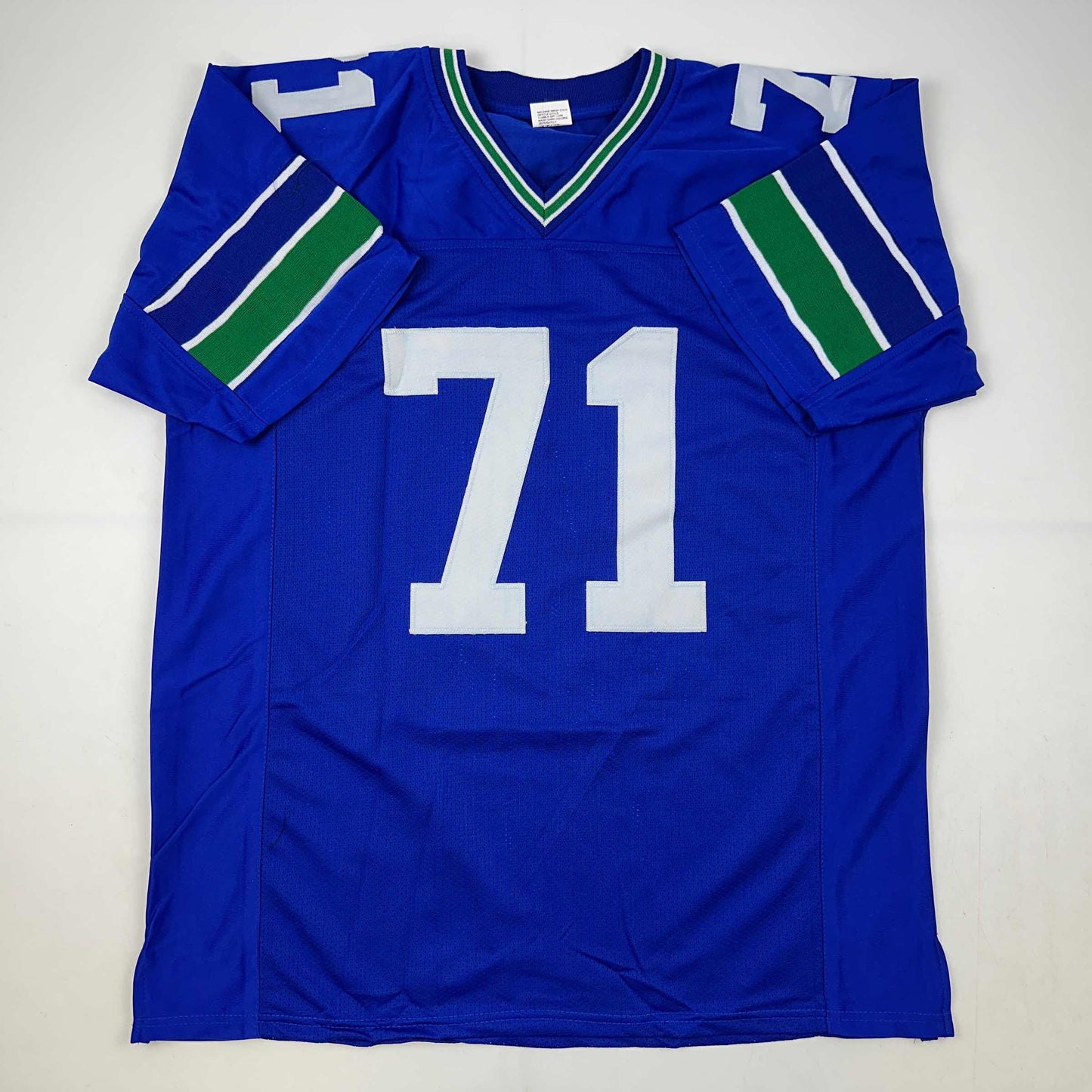 Facsimile Autographed Walter Jones Seattle Blue Reprint Laser Auto Football Jersey Size Men's XL