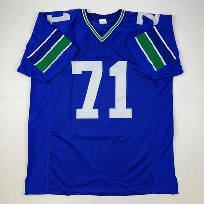 Facsimile Autographed Walter Jones Seattle Blue Reprint Laser Auto Football Jersey Size Men's XL