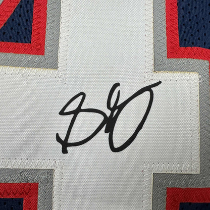 Framed Facsimile Autographed Stephon Gilmore 35x39 New England Blue Reprint Laser Auto Football Jersey