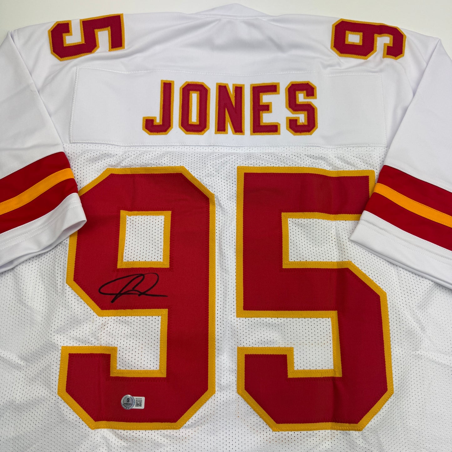 Autographed/Signed Chris Jones Kansas City White Football Jersey JSA COA