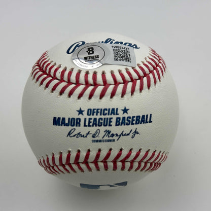 Autographed/Signed Jose Canseco Rawlings Official Major League Baseball ROML Beckett BAS COA