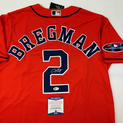Autographed/Signed Alex Bregman Houston Astros Authentic Orange Baseball Jersey Beckett BAS COA