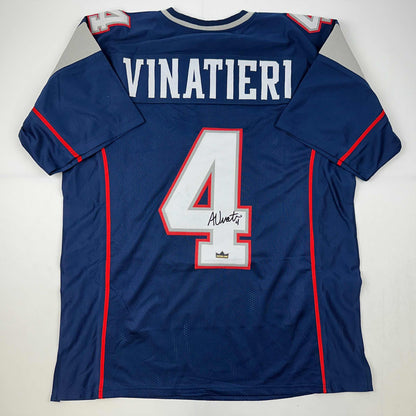 Facsimile Autographed Adam Vinatieri New England Blue Reprint Laser Auto Football Jersey Size Men's XL