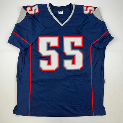 Facsimile Autographed Willie McGinest New England Blue Reprint Laser Auto Football Jersey Size Men's XL