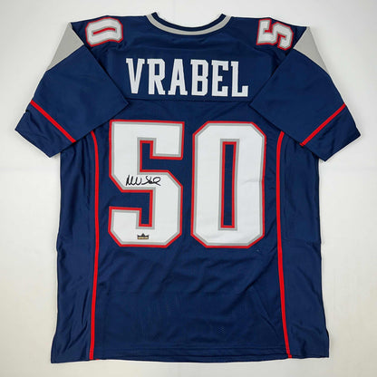 Facsimile Autographed Mike Vrabel New England Blue Reprint Laser Auto Football Jersey Size Men's XL
