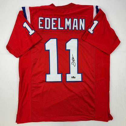 Facsimile Autographed Julian Edelman New England Red Reprint Laser Auto Football Jersey Size Men's XL
