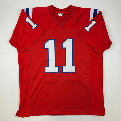 Facsimile Autographed Julian Edelman New England Red Reprint Laser Auto Football Jersey Size Men's XL