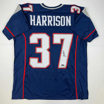 Facsimile Autographed Rodney Harrison New England Blue Reprint Laser Auto Football Jersey Size Men's XL