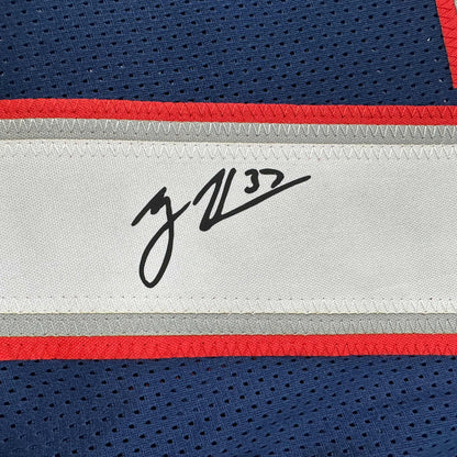 Framed Facsimile Autographed Rodney Harrison 35x39 New England Blue Reprint Laser Auto Football Jersey