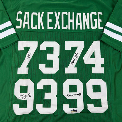 Framed Facsimile Autographed Sack Exchange 35x39 New York Green Reprint Laser Auto Football Jersey