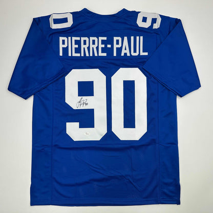 Autographed/Signed Jason Pierre-Paul JPP New York Blue Football Jersey JSA COA