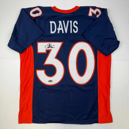 Facsimile Autographed Terrell Davis Denver Blue Reprint Laser Auto Football Jersey Size Men's XL