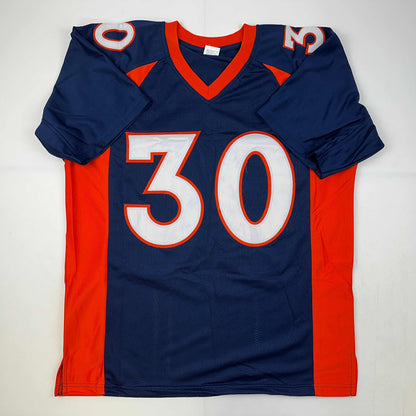 Facsimile Autographed Terrell Davis Denver Blue Reprint Laser Auto Football Jersey Size Men's XL