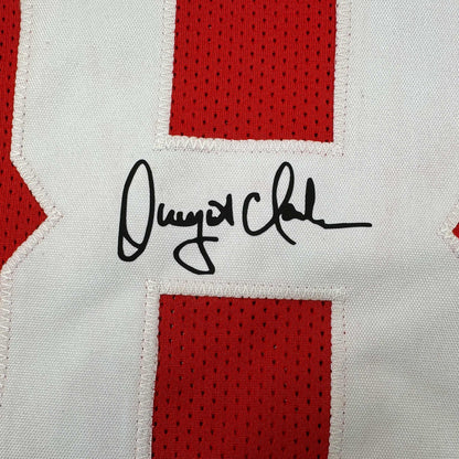 Framed Facsimile Autographed Dwight Clark 35x39 San Francisco Red Reprint Laser Auto Football Jersey