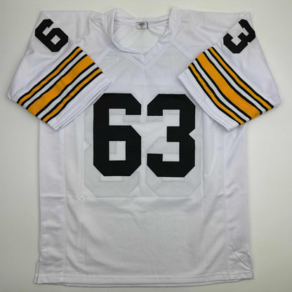 Autographed/Signed Dermontti Dawson HOF 12 Pittsburgh White Football Jersey JSA COA