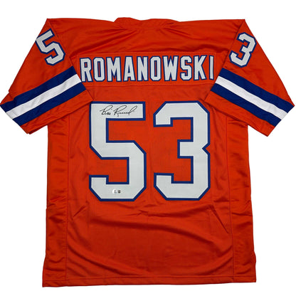 Autographed/Signed Bill Romanowski Denver Retro Orange Football Jersey Beckett BAS COA