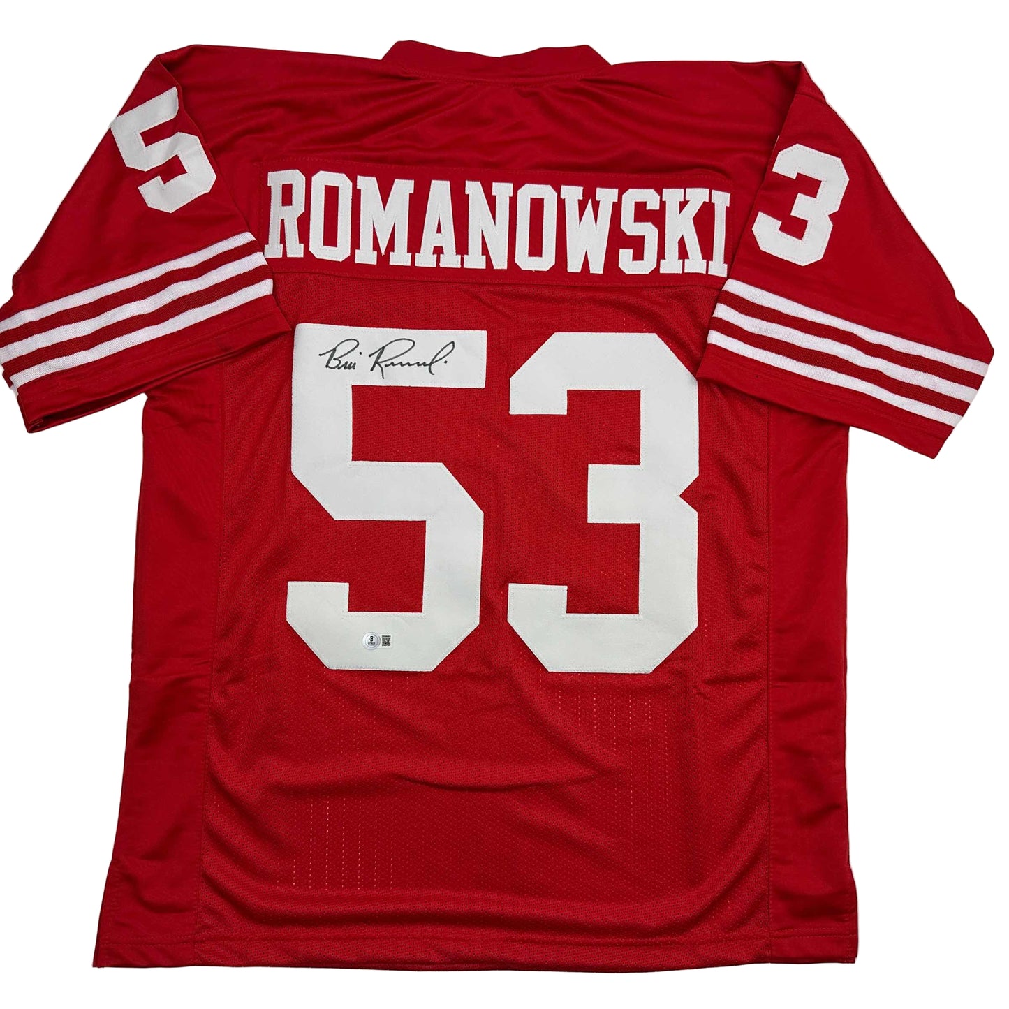 Autographed/Signed Bill Romanowski San Francisco Red Football Jersey Beckett BAS COA