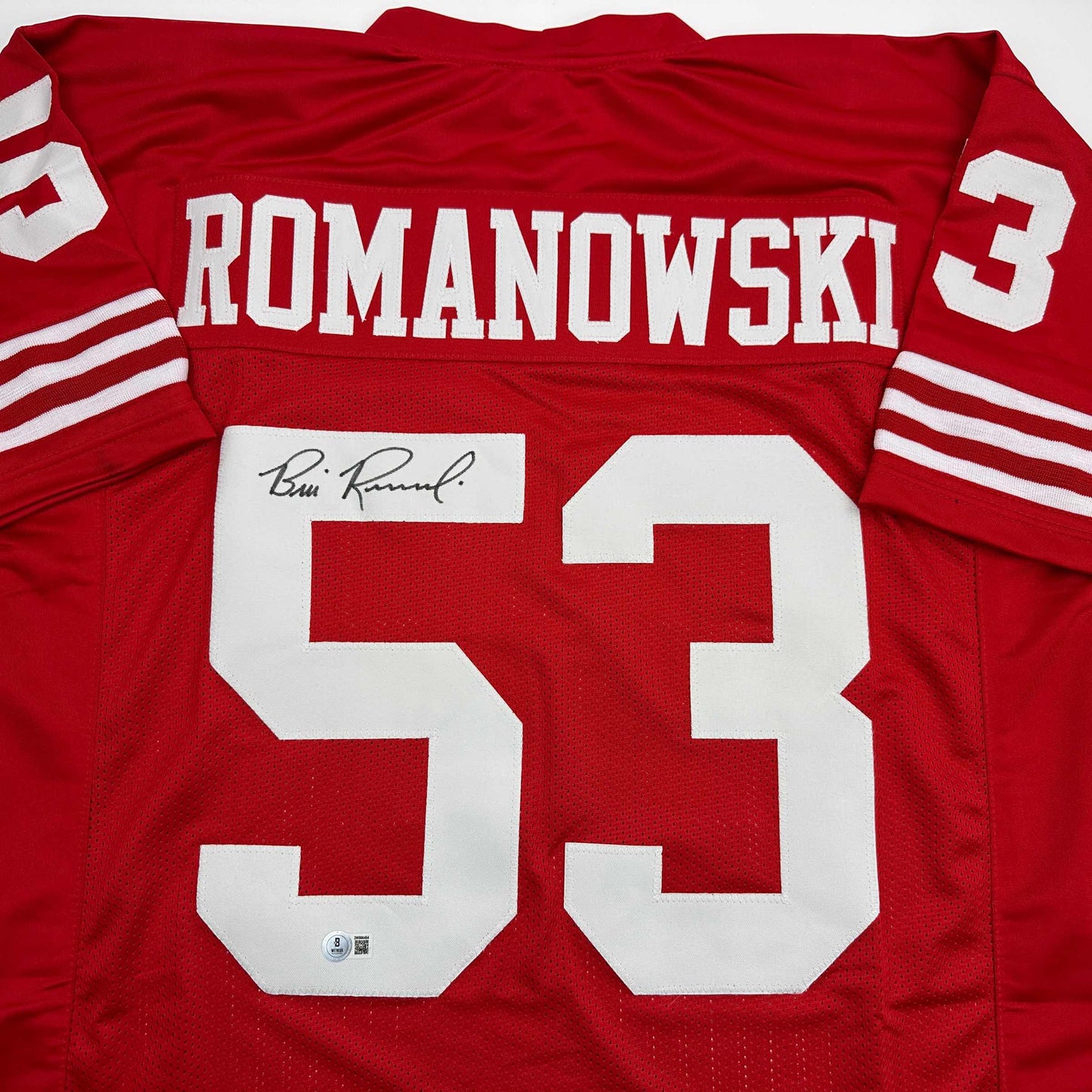 Autographed/Signed Bill Romanowski San Francisco Red Football Jersey Beckett BAS COA