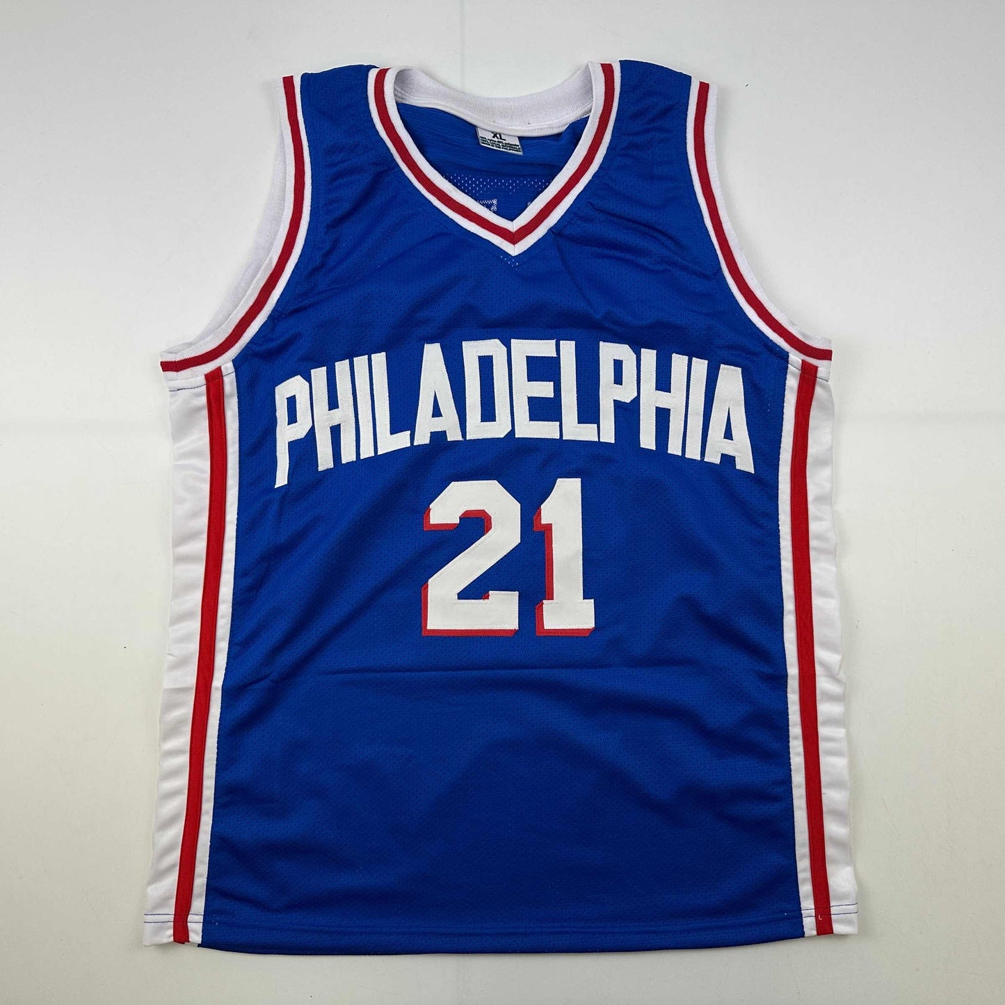 Facsimile Autographed Joel Embiid Philadelphia Blue Reprint Laser Auto Basketball Jersey Size Men's XL