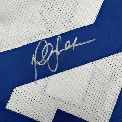 Autographed/Signed Marshall Faulk St. Louis Retro White Football Jersey Beckett BAS COA