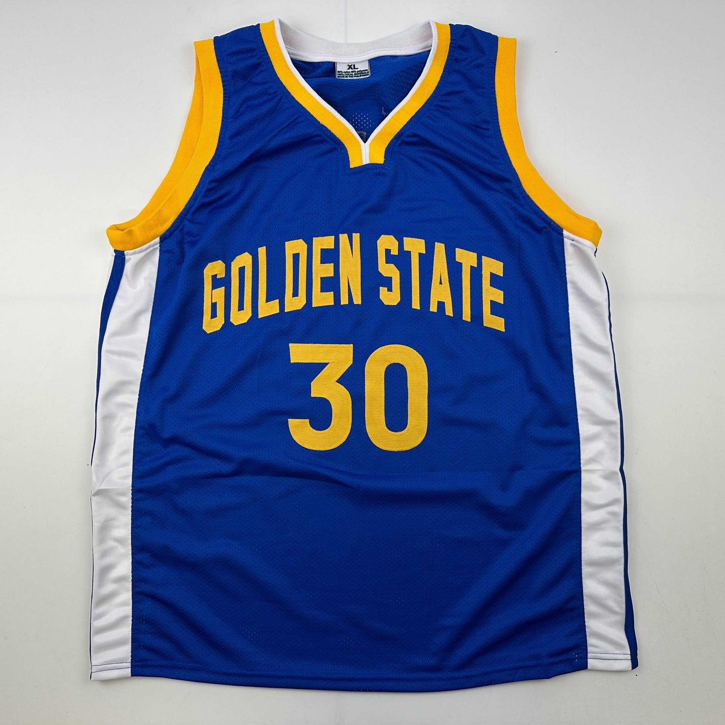 Facsimile Autographed Stephen Steph Curry Golden State Blue Reprint Laser Auto Basketball Jersey Size Men's XL