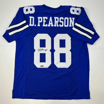 Facsimile Autographed Drew Pearson Dallas Blue Reprint Laser Auto Football Jersey Size Men's XL