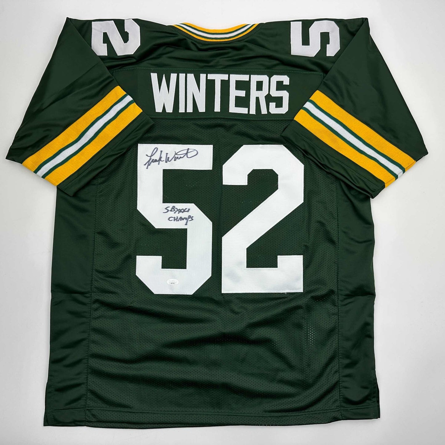 Autographed/Signed Frank Winters SB XXXI Champs Green Bay Green Football Jersey JSA COA
